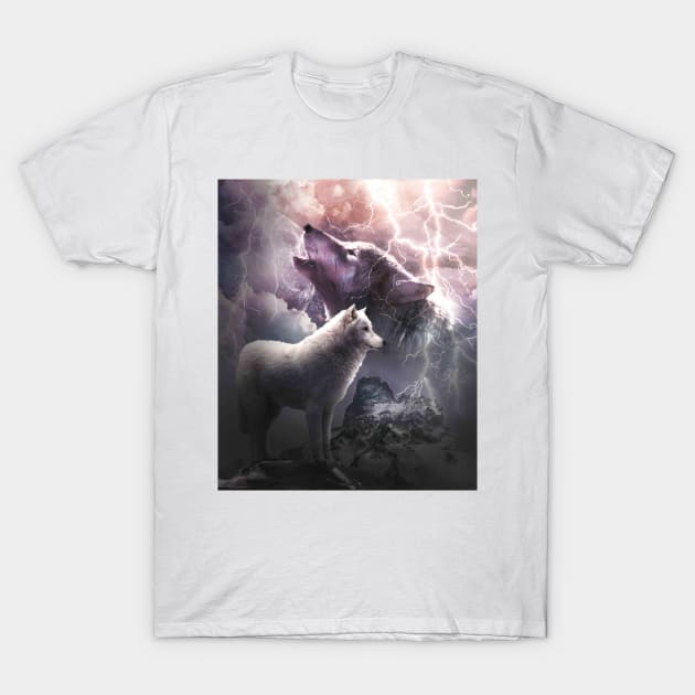 Lightning Wolf Howling At The Moon T-Shirt by Random Galaxy